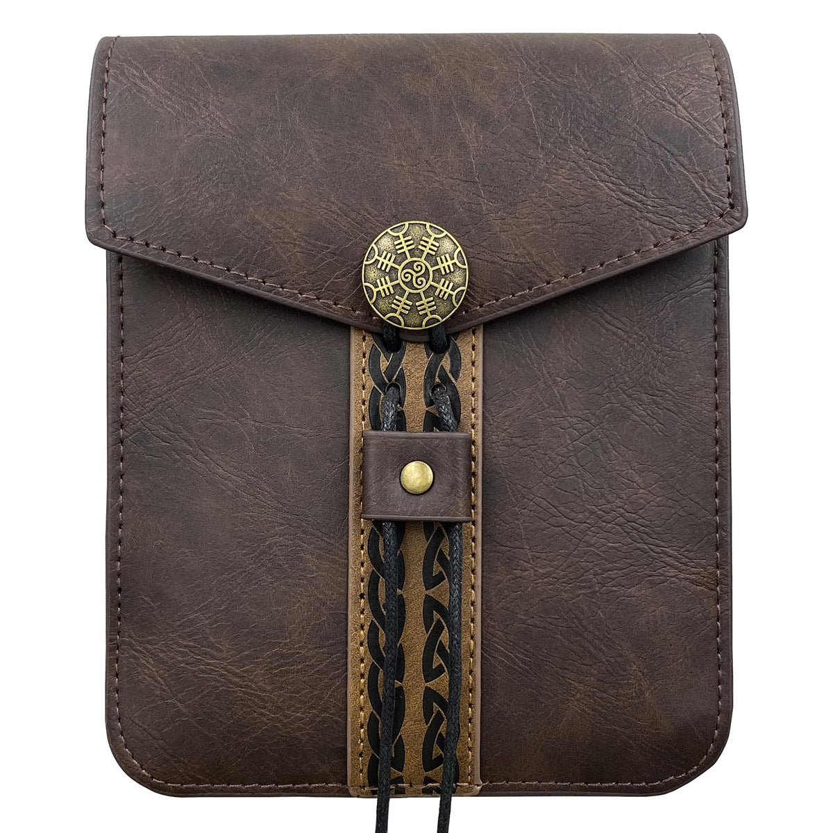 HiiFeuer Vintage Medieval Faux Leather Belt Bag, Retro Middle Ages Belt Pouch Waist bag, Portable Side Pack For LARP Ren Faire (Brown A)