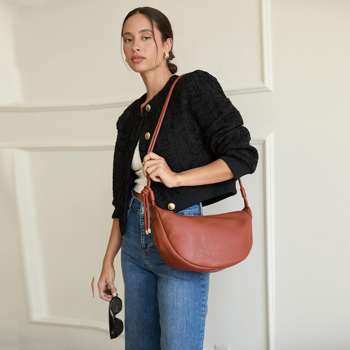 Mali+Lili Hobo Shoulder Bag for Women, Hobo Leather purses, Aria Convertible Crossbody Bags for Women, Women's Shoulder Handbags, Everyday Crossbody Purse, Cognac