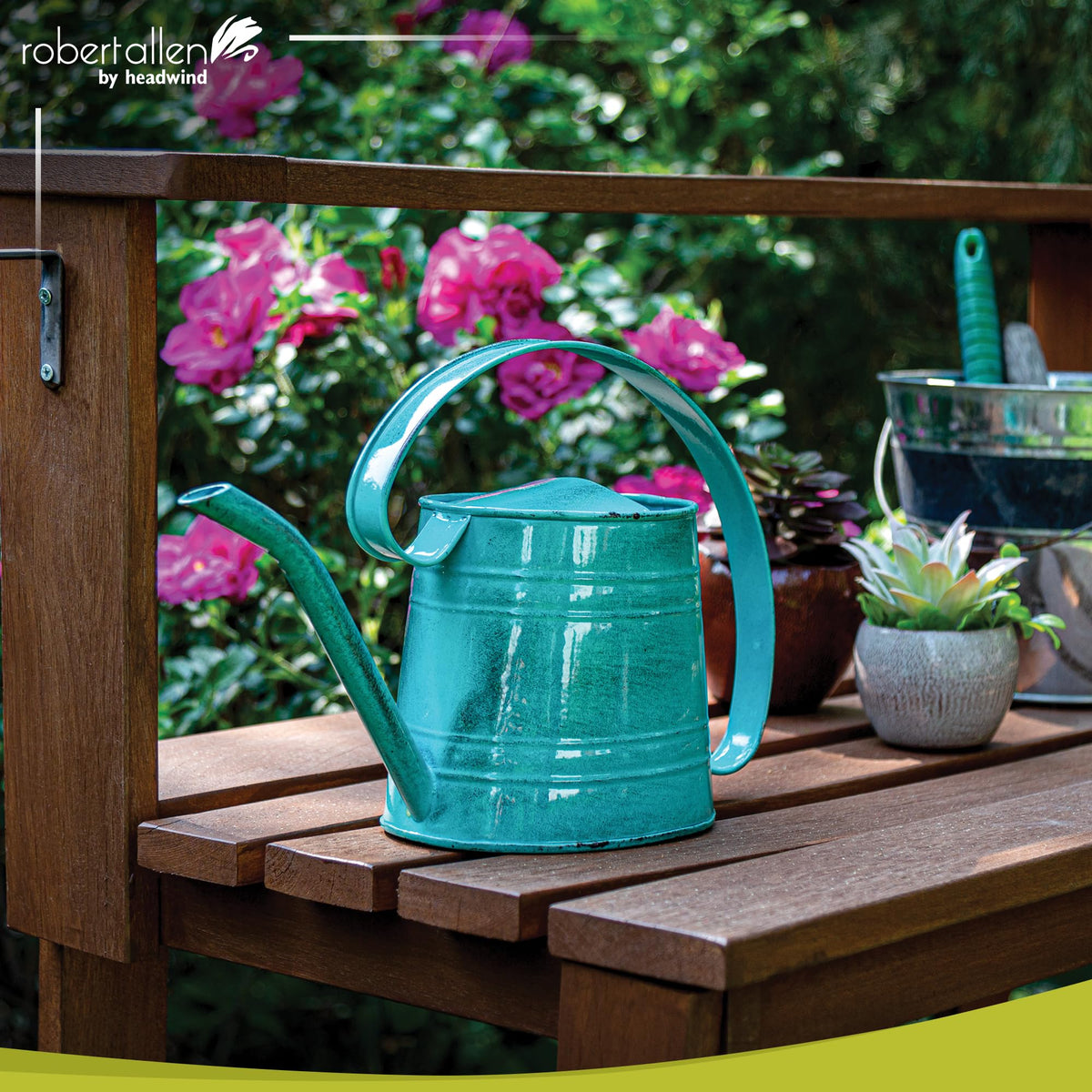 Robert Allen MPT01505 Danbury Metal Watering Can, Surf Light Blue