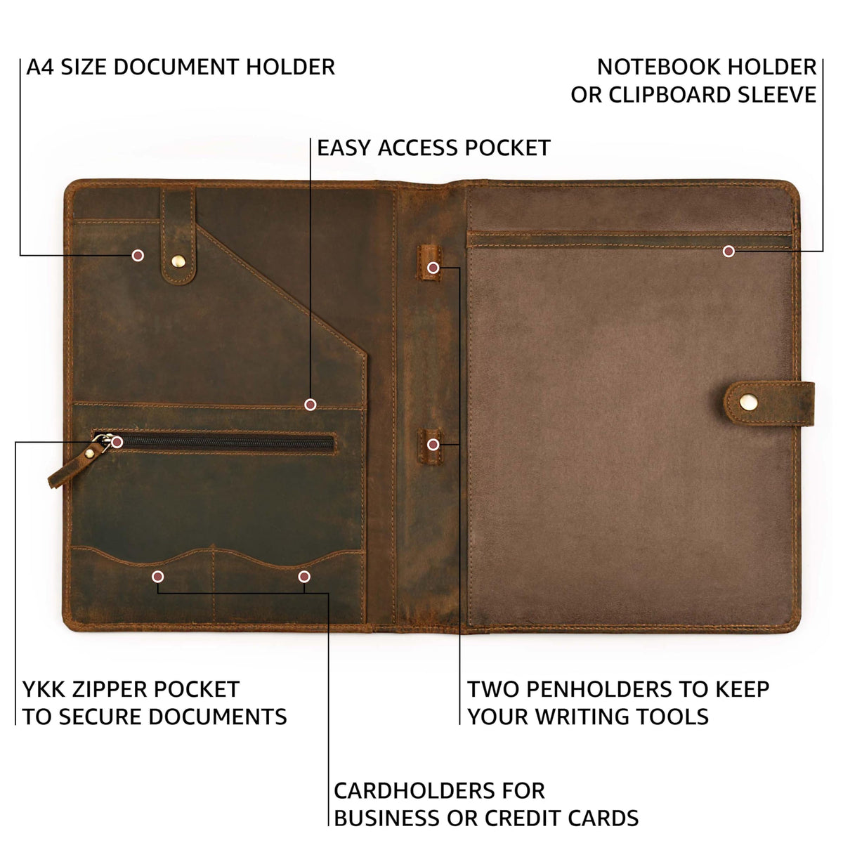Leather Village Leather Portfolio Organizer - Professional Business Padfolio for Men & Women - Stylish Document Card Holder, Resume Folder, Folio for A4/Letter Size Writing Legal Pad, Brown