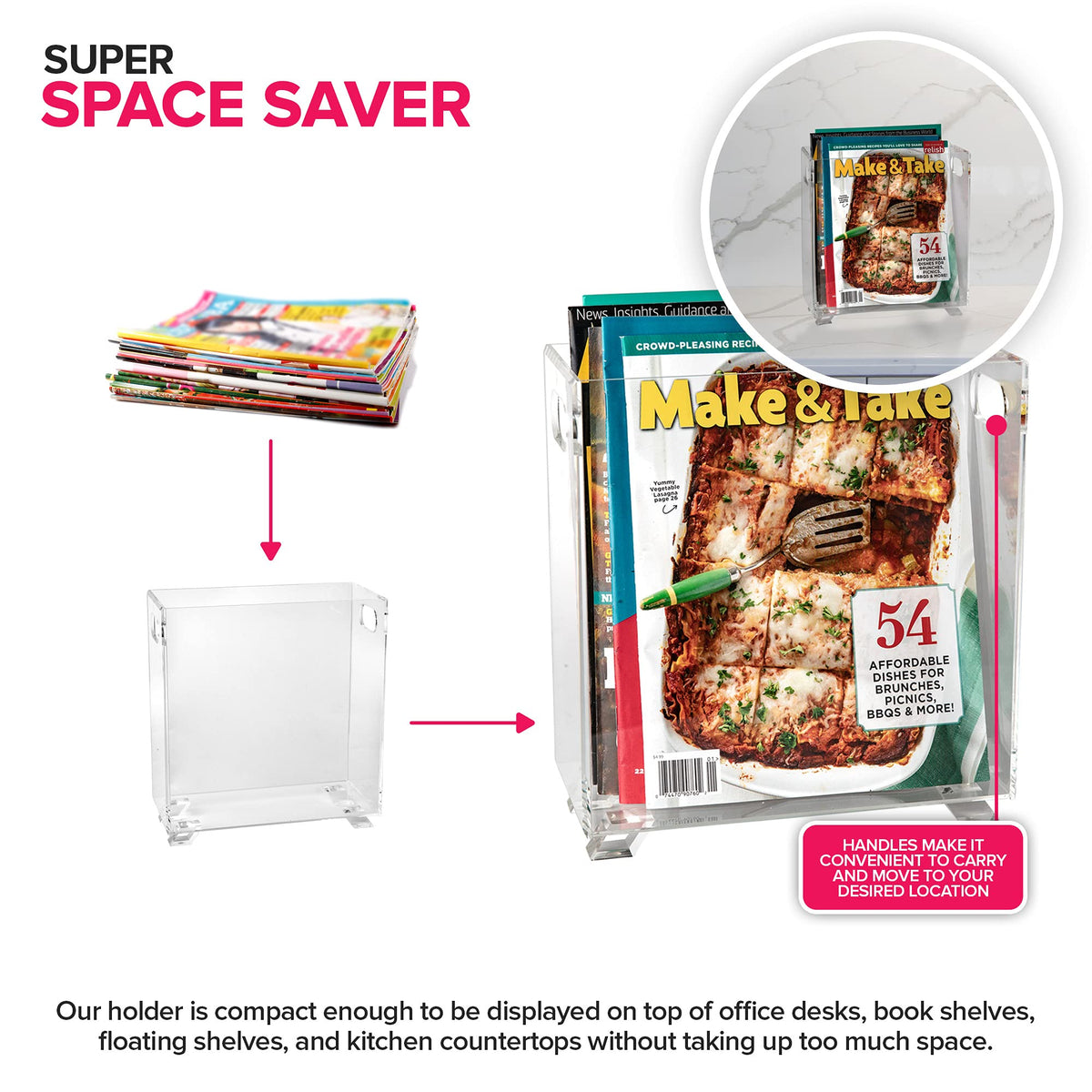 Stock Your Home Acrylic Magazine Holder - Crystal Clear Holder - Shatterproof - Open Top - Space Saver - For Magazines, Publications, Office Desk, Reception, Waiting Room