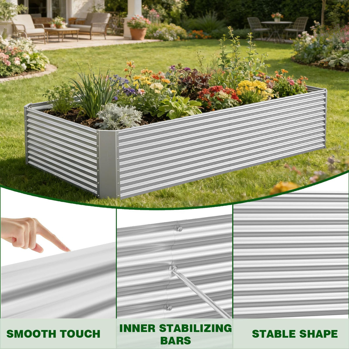 Annzoe 3 Pcs 8 x 4 FT Galvanized Steel Raised Garden Bed for Outdoor Gardening, Durable Metal Planter Box for Vegetables, Herbs, and Flowers, Easy Assembly & Rust Resistant