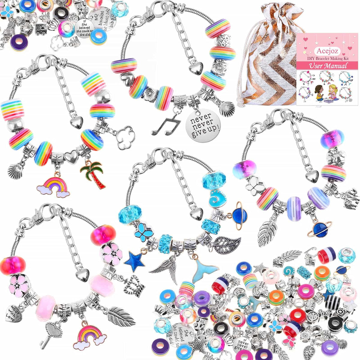 Acejoz 85 Pcs Charm Bracelet Making Kit, DIY Charm Bracelets Beads for Adults and Beginner Jewelry Making Kit