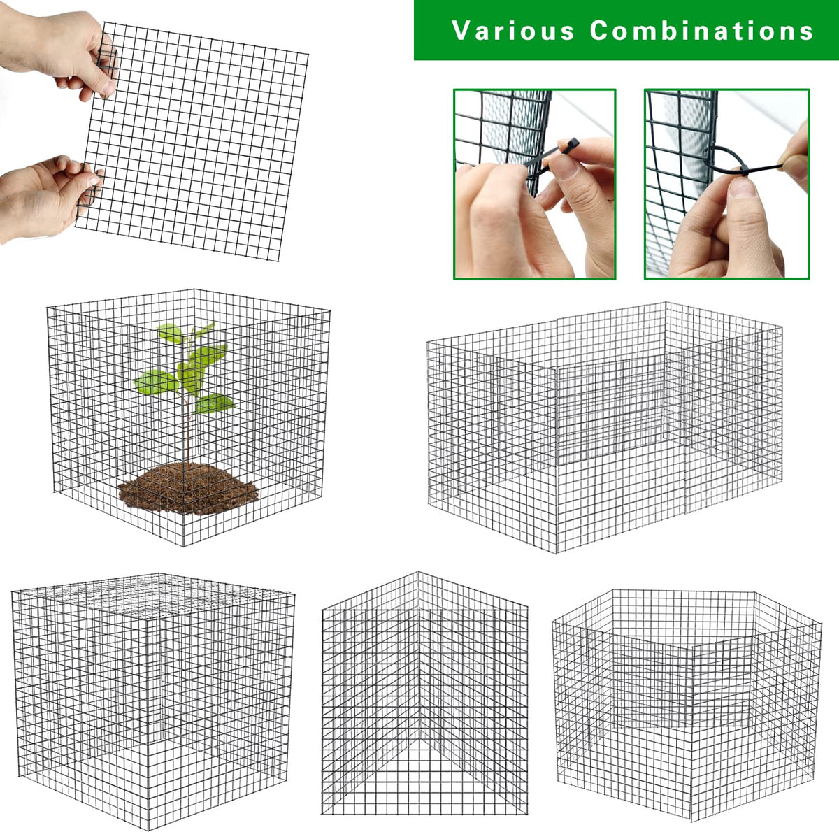 20 Pcs Plant Protector from Animals, 5 Pack 12'' x 12'' Reusable Metal Square Plant Cages, Wire Mesh Garden Cloches to Keep Rabbits, Squirrels and Chicken Out and Protection Vegetables Flowers Shrubs