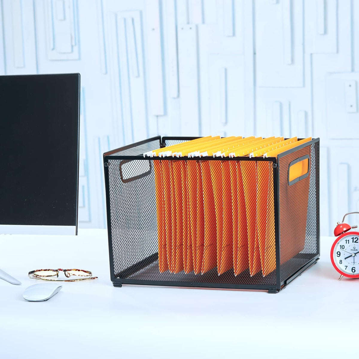 SETTFRFE Letter Size Hanging Folder Organizer,Metal Mesh Hanging File Folder Box,Office File Baskets,Black