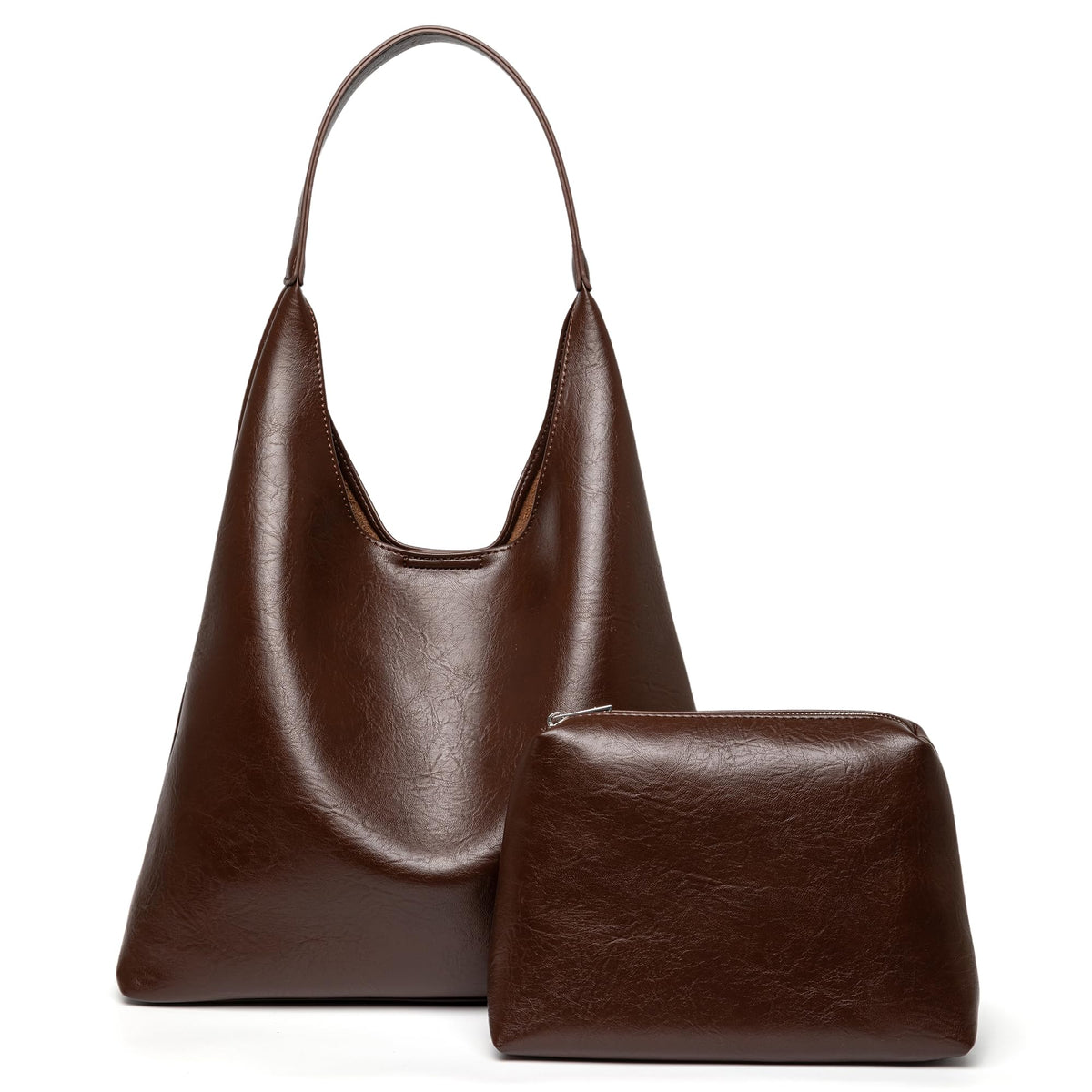 Hobo Tote Bag for Women, Large Capacity Soft Vegan Leather Shoulder Bag with Inner Pouch for Work Casual (Coffee)
