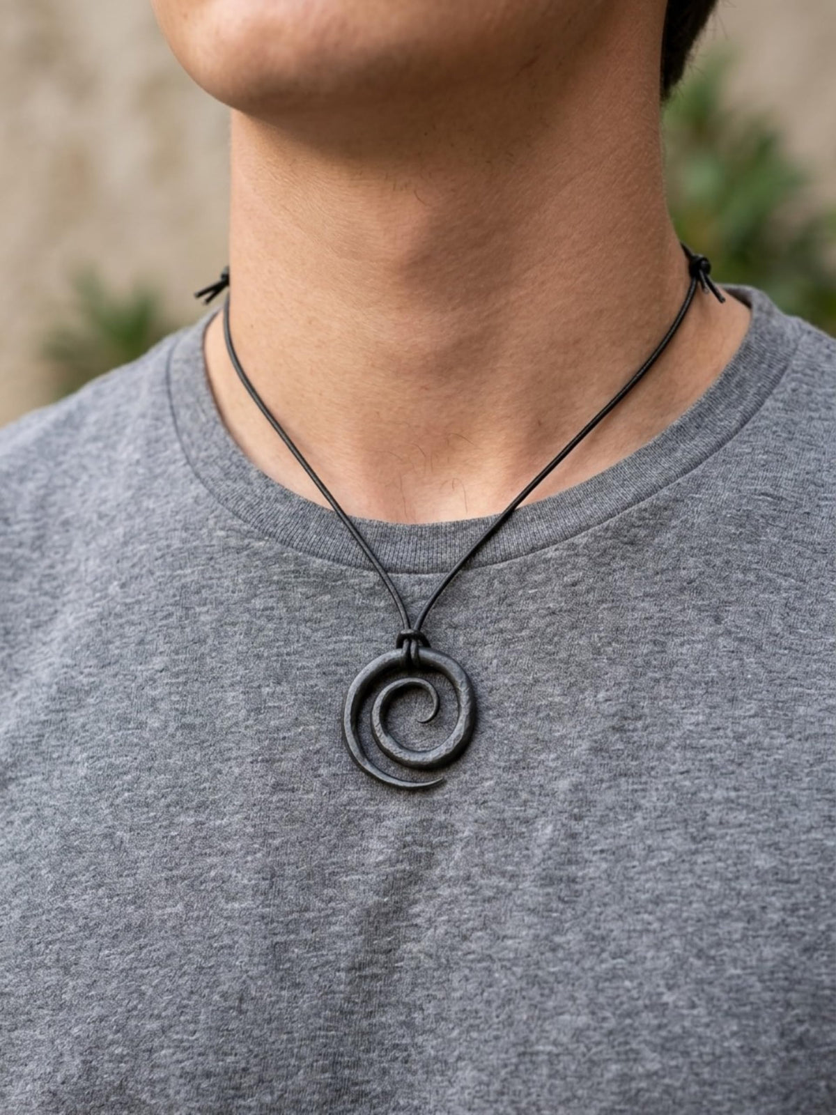 THEREALREYAZ Hand Forged Wrought Iron Celtic Spiral Necklace with Pure Leather Rope | Handmade Rustic Iron Pendant | Adjustable Cord | Unique Artisan Jewelry Gift for Men & Women