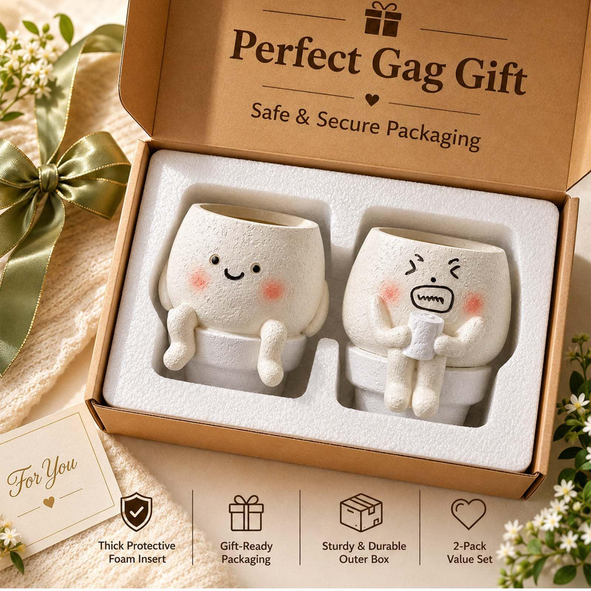Patelai 2 Pcs Face Planter Pots Detachable Funny Toilet Planter Pot Cute Resin Smile Face Head Succulents Flower Planters Decor for Indoor Outdoor Home Office Gift Ideas