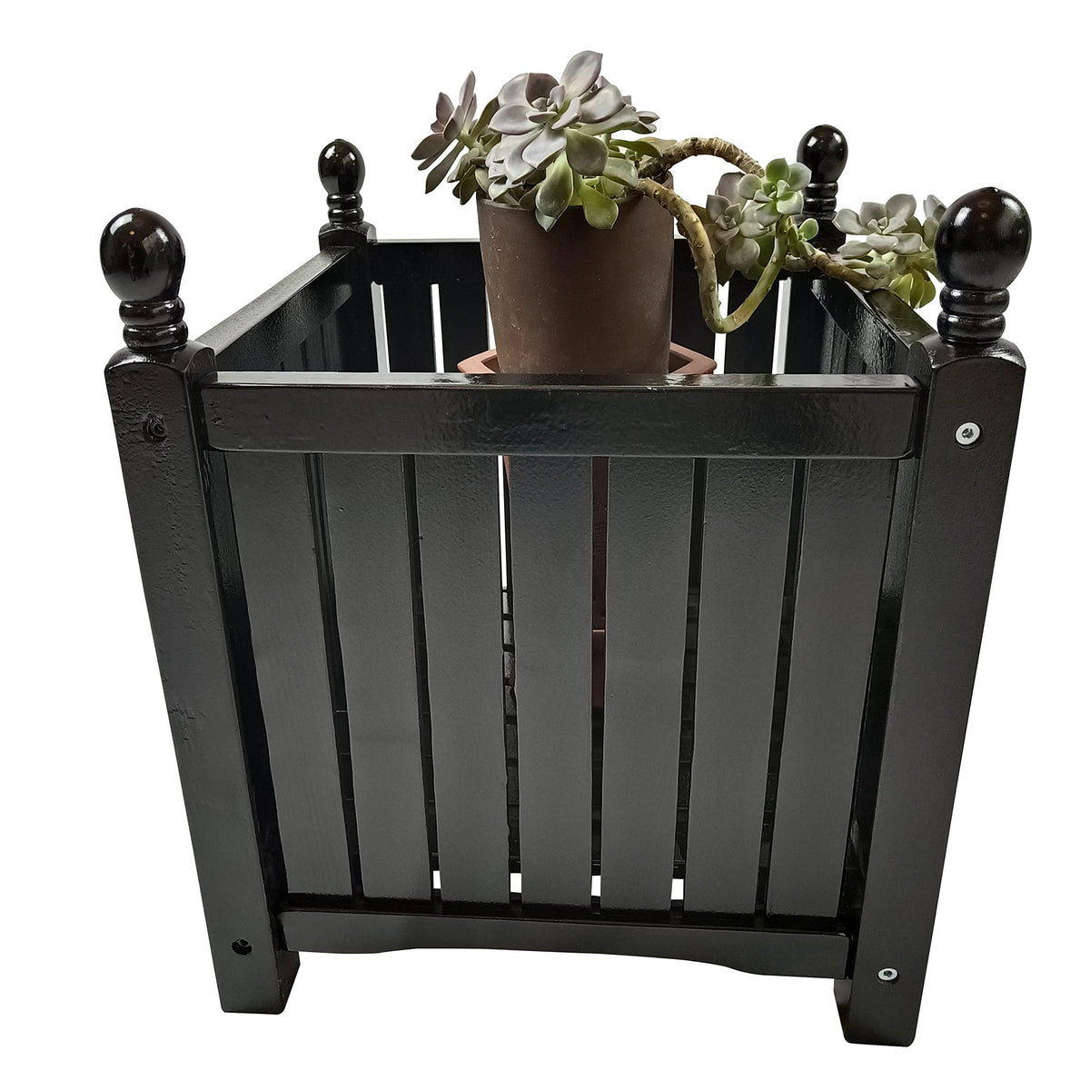 AYJOIR Square Wooden Planter Box for Outdoor & Indoor Use, Large Hardwood Garden Planters for Flowers, Herbs, Porch, Patio, Backyard and Home Decor (Black)