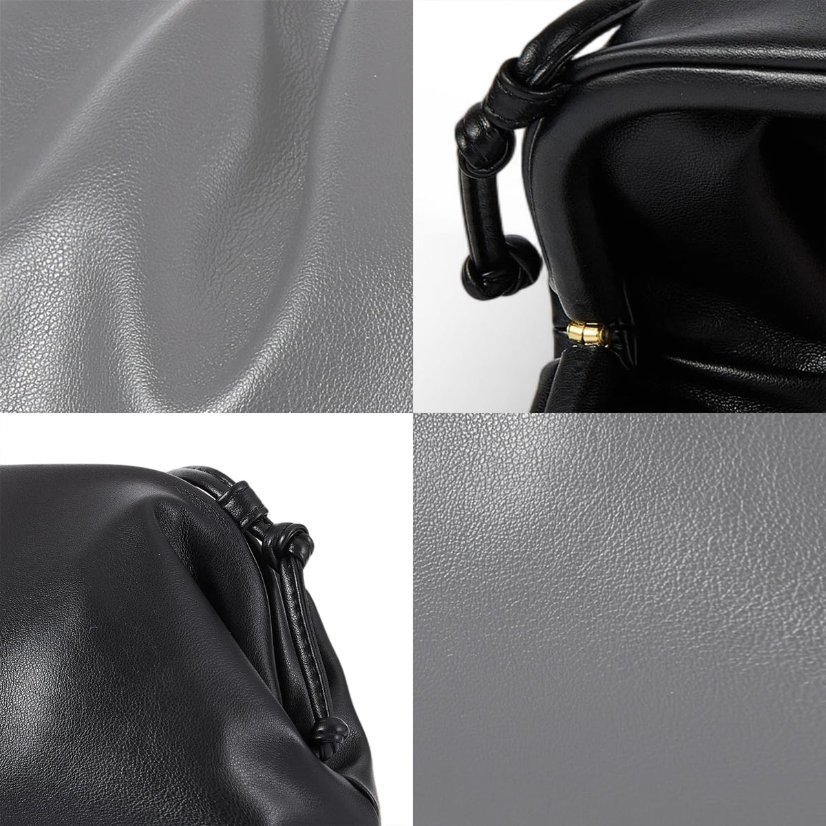 BRYCTSISEN Elegant Vegan Leather Clutch Bag for Women Dressy Pleated Cloud Dumpling Purse Super Soft PU Evening Handbag (Black, Small)
