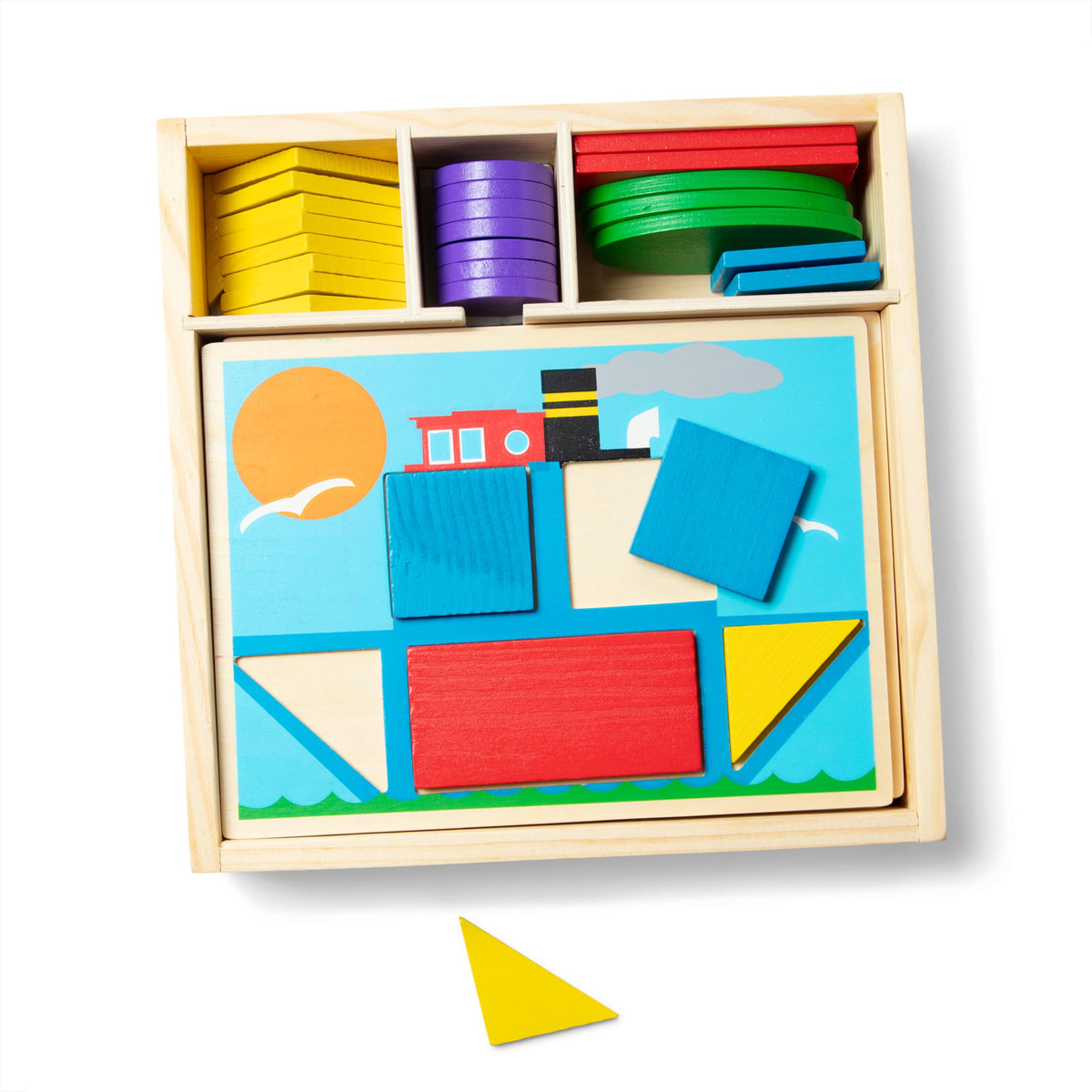 Melissa & Doug Beginner Wooden Pattern Blocks Educational Toy with 5 Double-Sided Scenes and 30 Shapes Puzzles for Kids 3+