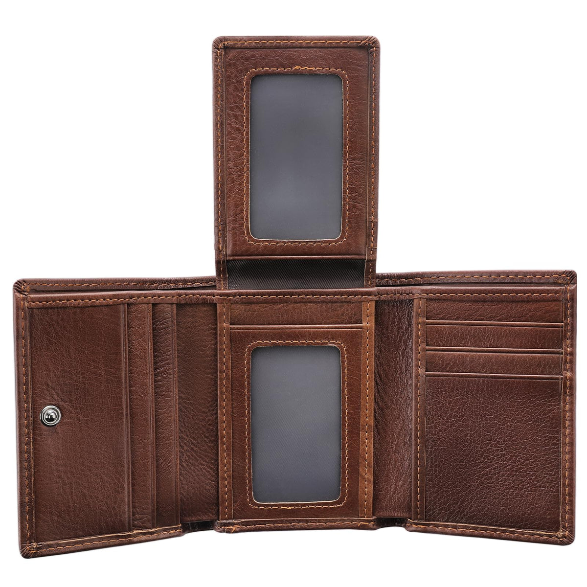 Woltic W Trifold Top Grain Slim Leather Wallet for Men Front Pocket Wallet with RFID Blocking,2 Cash Holders 2 ID Windows, 8 Credit Card Slots, Classic Style Gift For Men (Coffee Brown)