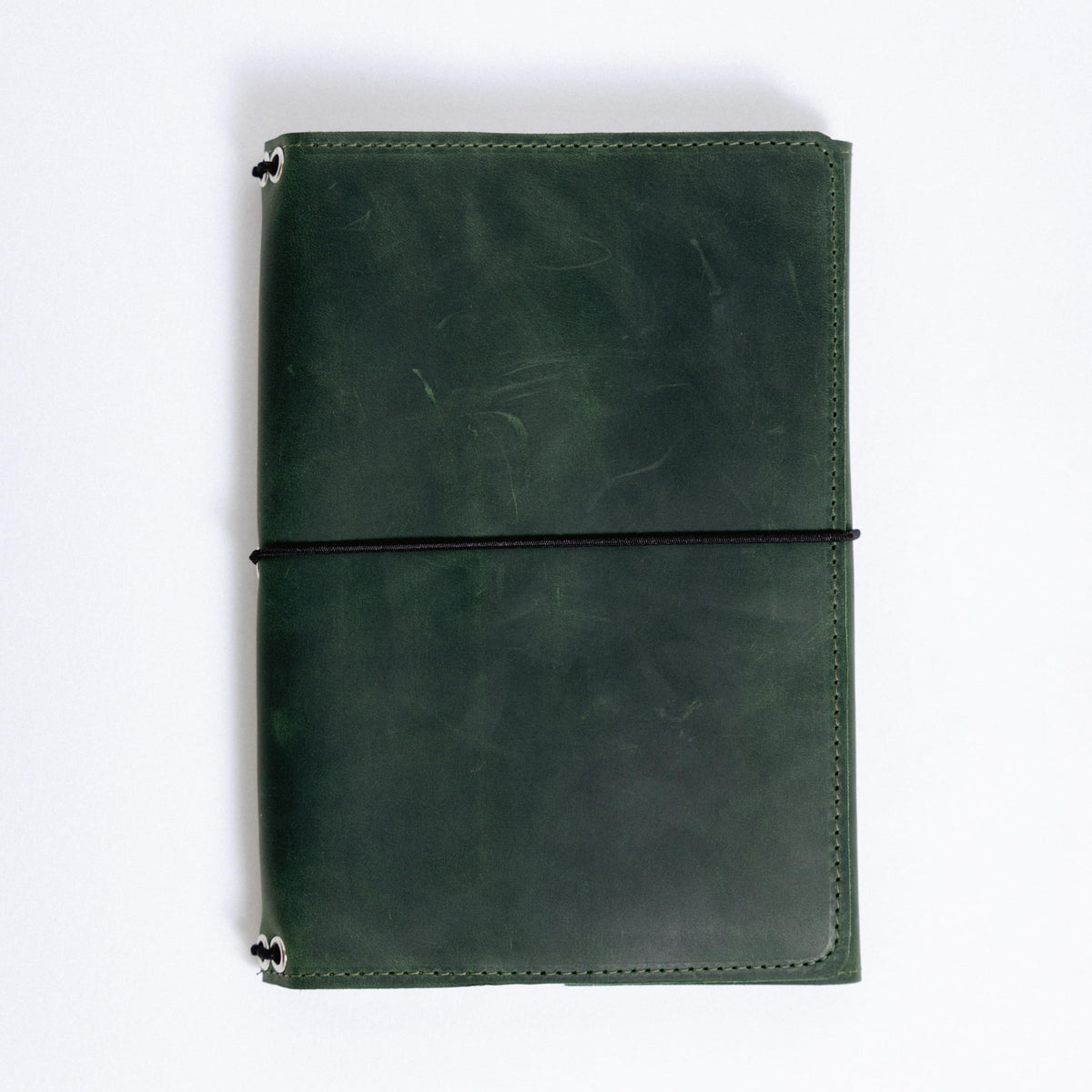 OMBUO Full-Grain Leather A5 Journal Cover – Refillable Traveler’s Notebook Case with 3 Elastic Bands, Pen Loop & Card Pockets – Fits A5/Half-Letter Inserts (Paper Not Included), Green