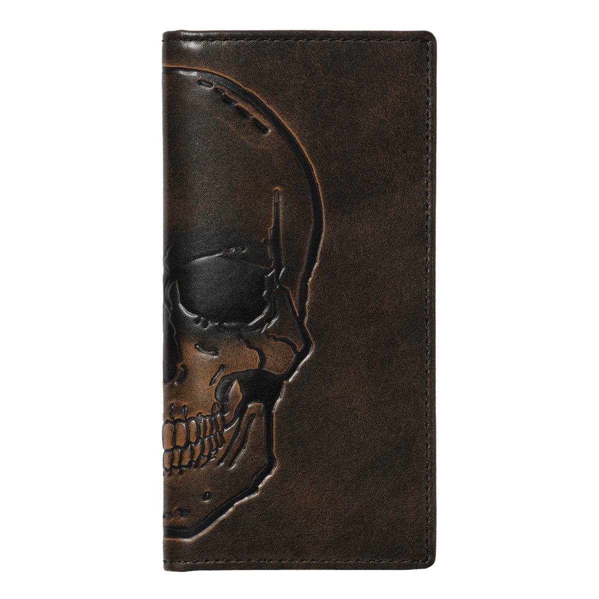 House of Jack Co. Skull Long Bifold Wallet for Men, Full Grain Cowhide Leather Biker Wallet, Rodeo Wallet, Black