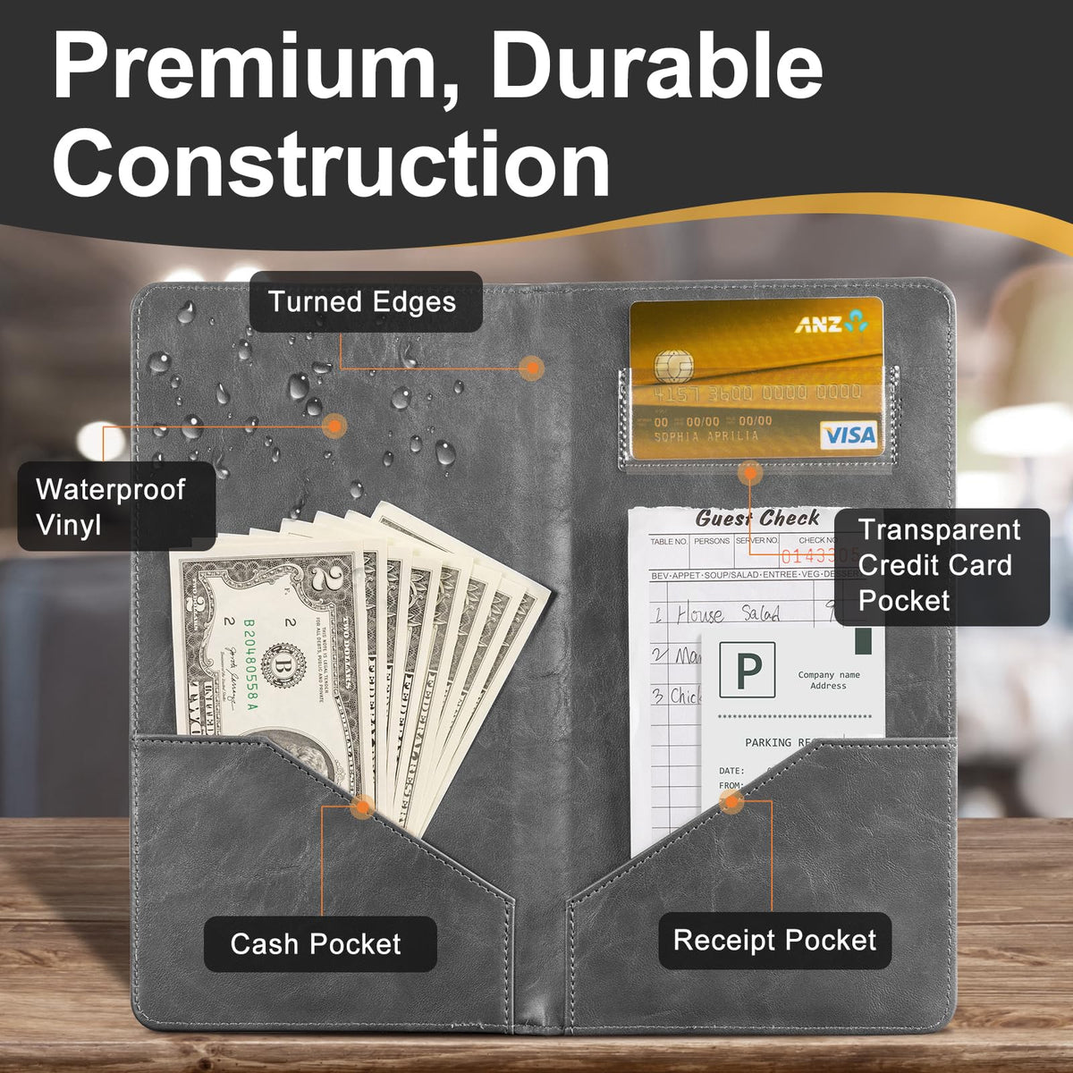 Cobak Restaurant Check Presenters - Customer Check Holder for Restaurants, Restaurant Bill Holder, Gray - 20 Pack