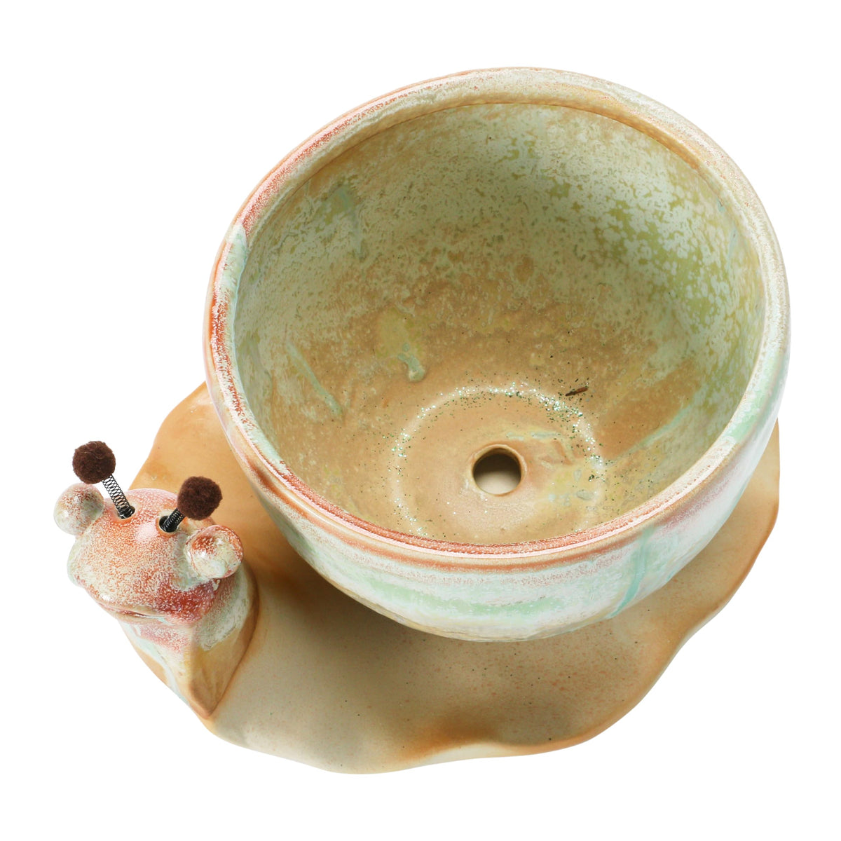 Creative Co-Op Stoneware Snail Planter, Reactive Glaze, (Each One Will Vary), Set of 2 Pieces