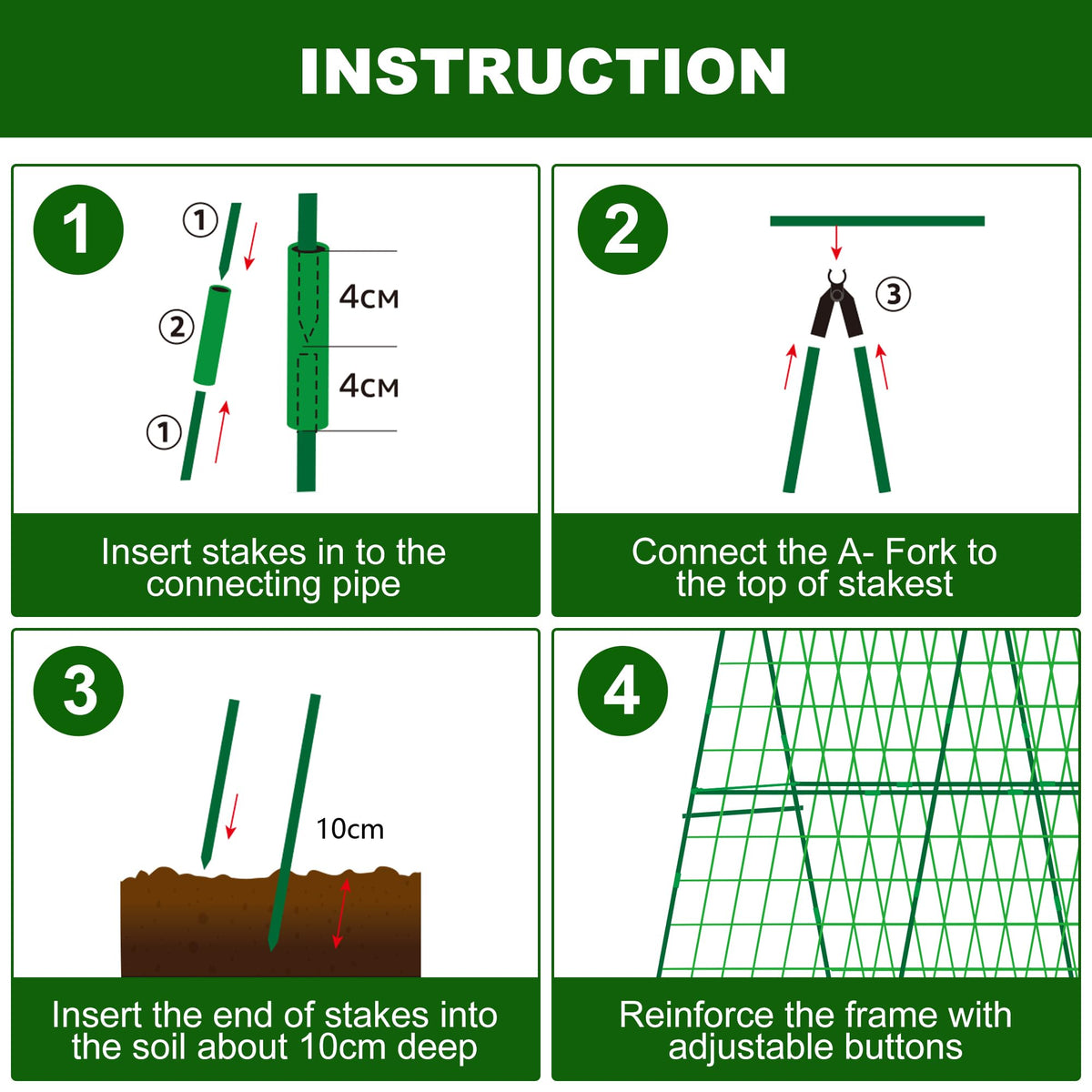 2 Packs 48" x 48" Foldable Cucumber Trellis for Raised Bed- A-Frame Garden Trellis for Climbing Plant Outdoor with Climbing Net & Plant Support Clip for Outdoor Plants Zucchini Vegetables Flowers