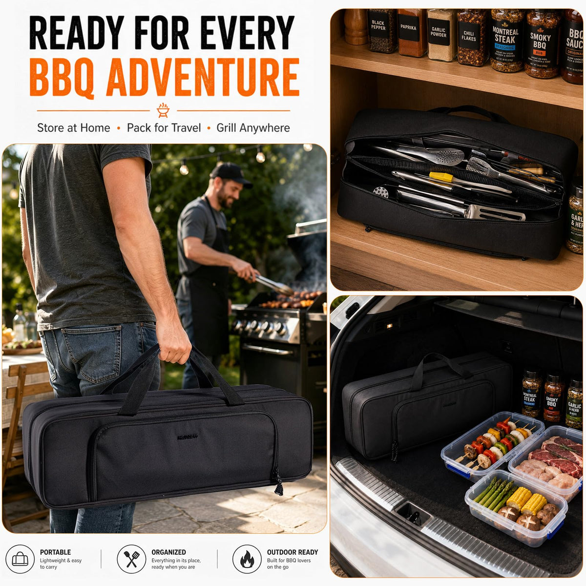 Grill Tool Bag, 22" Heavy Duty BBQ Accessories Organizer with Insulated Lining, Large Grill Utensil Organizer & Caddy for Blackstone Griddle, Camping, Tailgating, BBQ Gifts for Men (Bag Only)