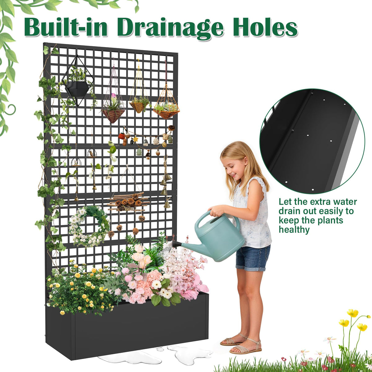 Toriexon Metal Planter Box with Trellis 47" L x 16" W x 72" H, Raised Garden Bed with Privacy Screen, Privacy Planters for Climbing Plants, Flowers, Vegetables, Fruits