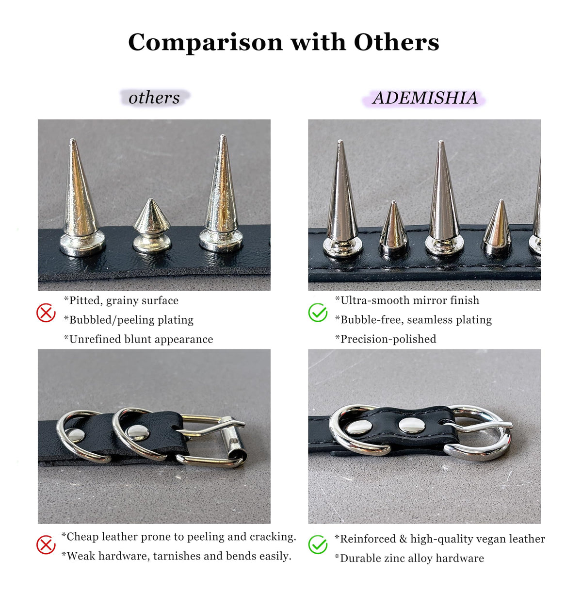 ADEMISHIA Punk Gothic Spiked Choker Necklace for Women, Adjustable Black Leather Collar for Women, Edgy Rock Jewelry for Halloween, Concerts