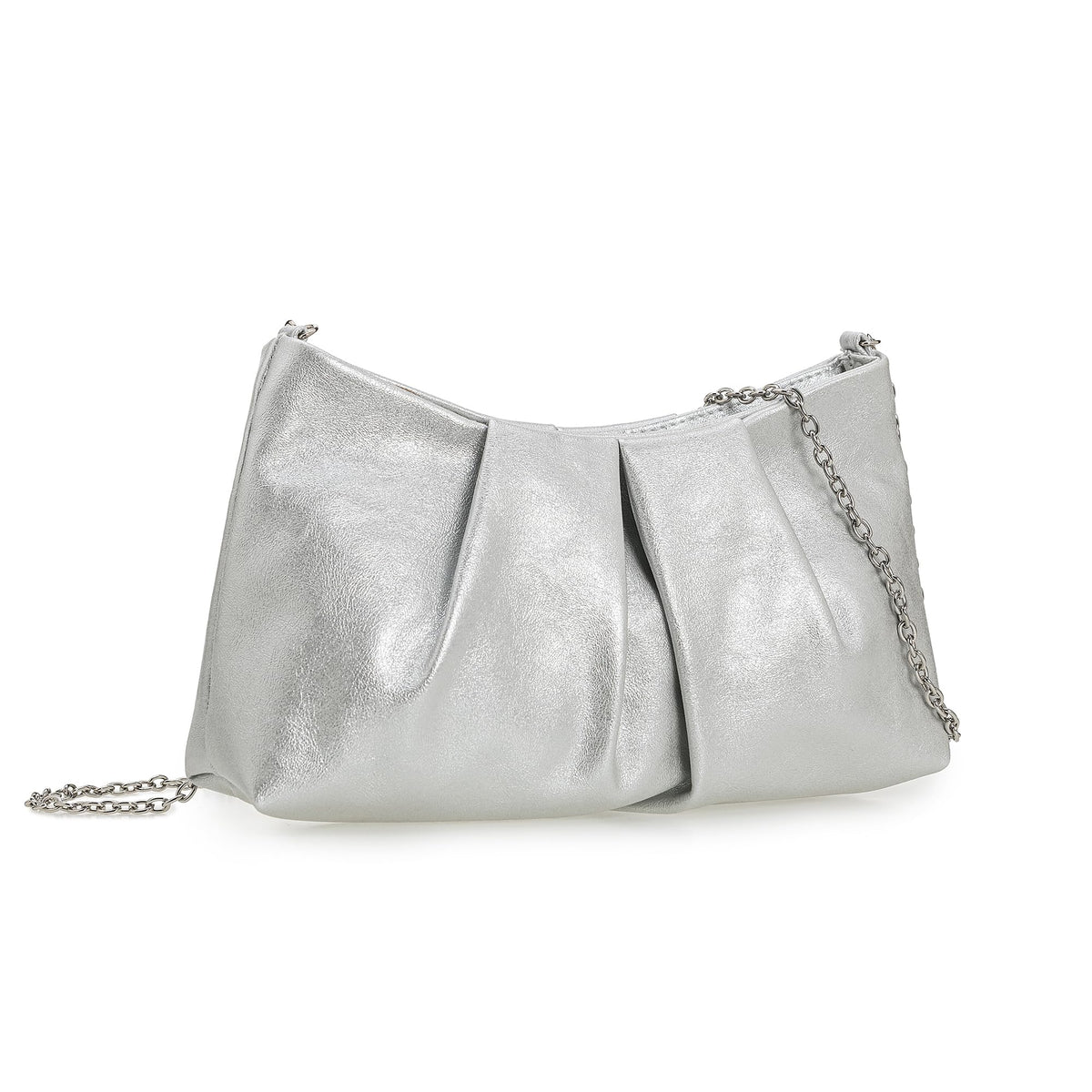 CHARMING TAILOR Women Clutch Bag Dressy Formal Handbag Pleated PU Clutch Purse for Cocktail Prom Wedding Party (Silver)