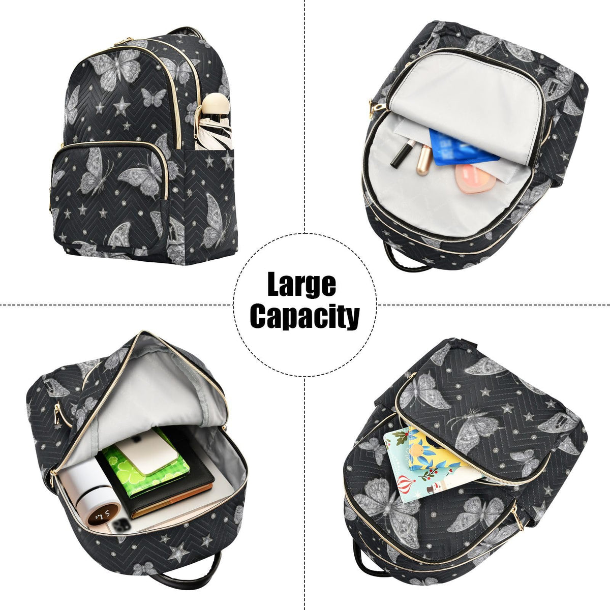 susiyo Butterfly Star Backpack for Women Silver Black 10L Bag Gothic Ladies Backpacks Travel Casual Daypack