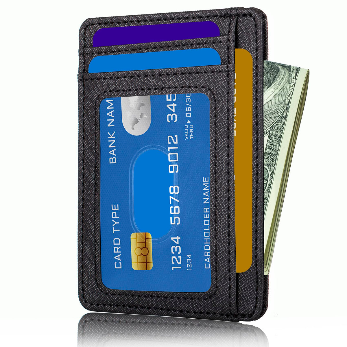 TOURSUIT Travel Minimalist Slim Front Pocket Wallet for Men Women, RFID Blocking Credit Card Holder Case (Cross Black)
