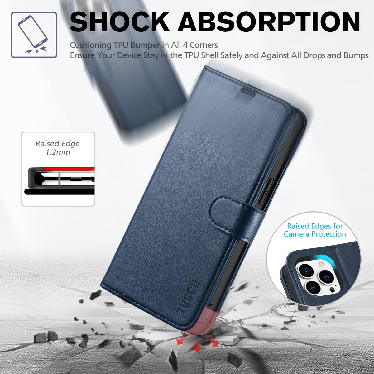 TUCCH Case for iPhone 14 Pro Max Case Wallet, [TPU Shockproof Inner Shell], PU Leather [RFID Blocking] 4 Card Holder Magnetic Stand Protective Cover Compatible with iPhone 14 Pro Max 6.7", Dark Blue