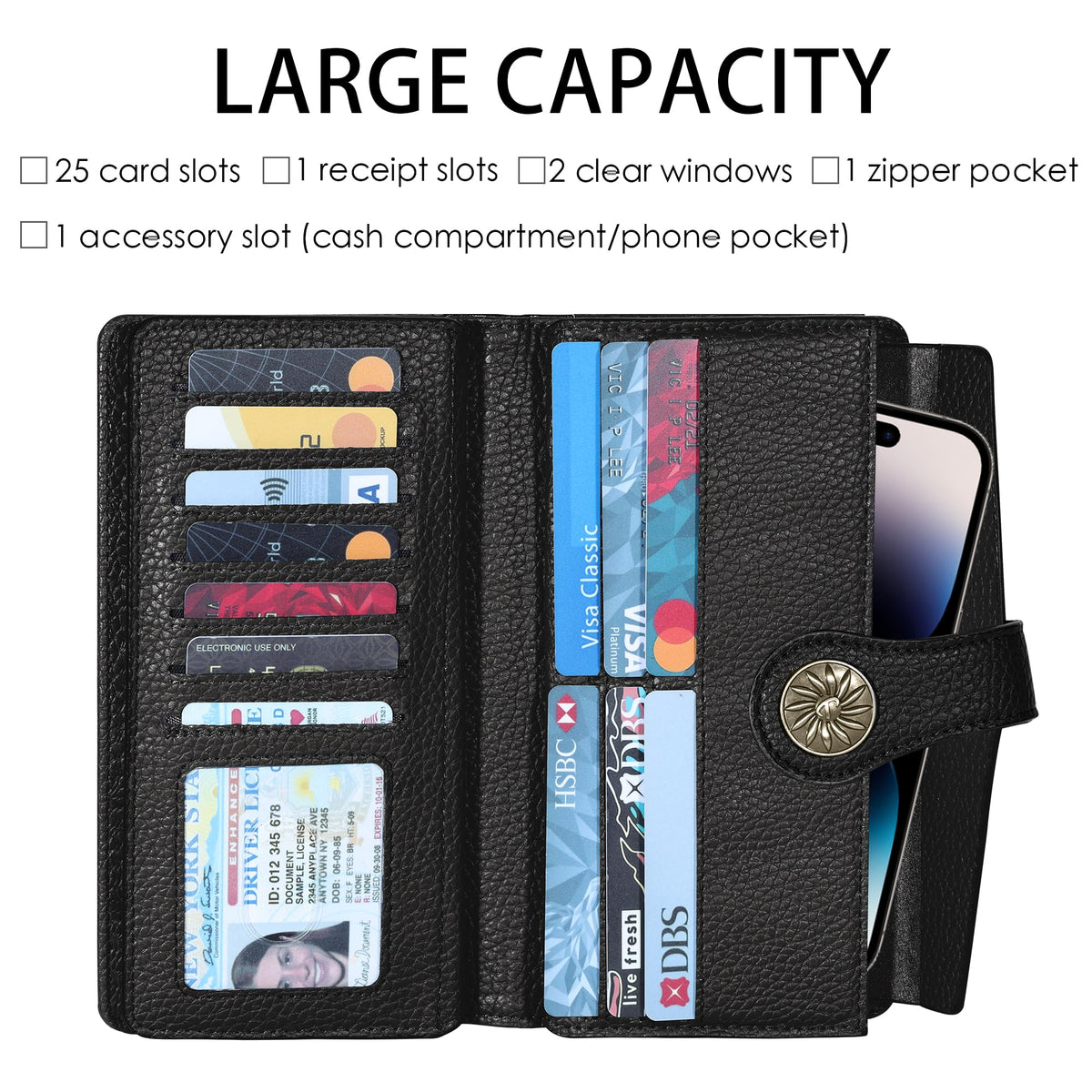 Travelambo Women's Wallet RFID Blocking Trifold Clutch Large Capacity Credit Card Holder Travel Purse