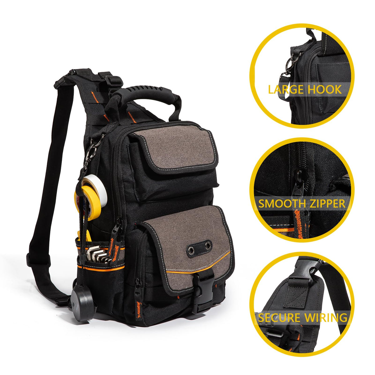 Electrician Tool Organizer Bag and Manual Shoulder Tool Bag Multifunctional Durable Canvas Portable Tool Bag Suitable for Maintenance Technicians Cable Technicians Crossbody Shoulder Carry (Bag Only)