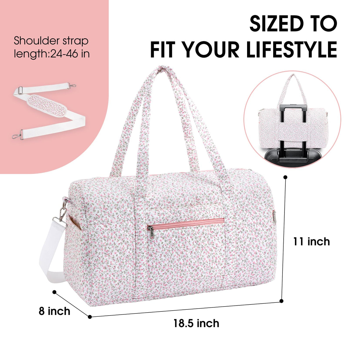 Duffle Bag, Gym Bag for Women, Quilted Duffle Bags, Travel Large Capacity Floral Weekender Bags