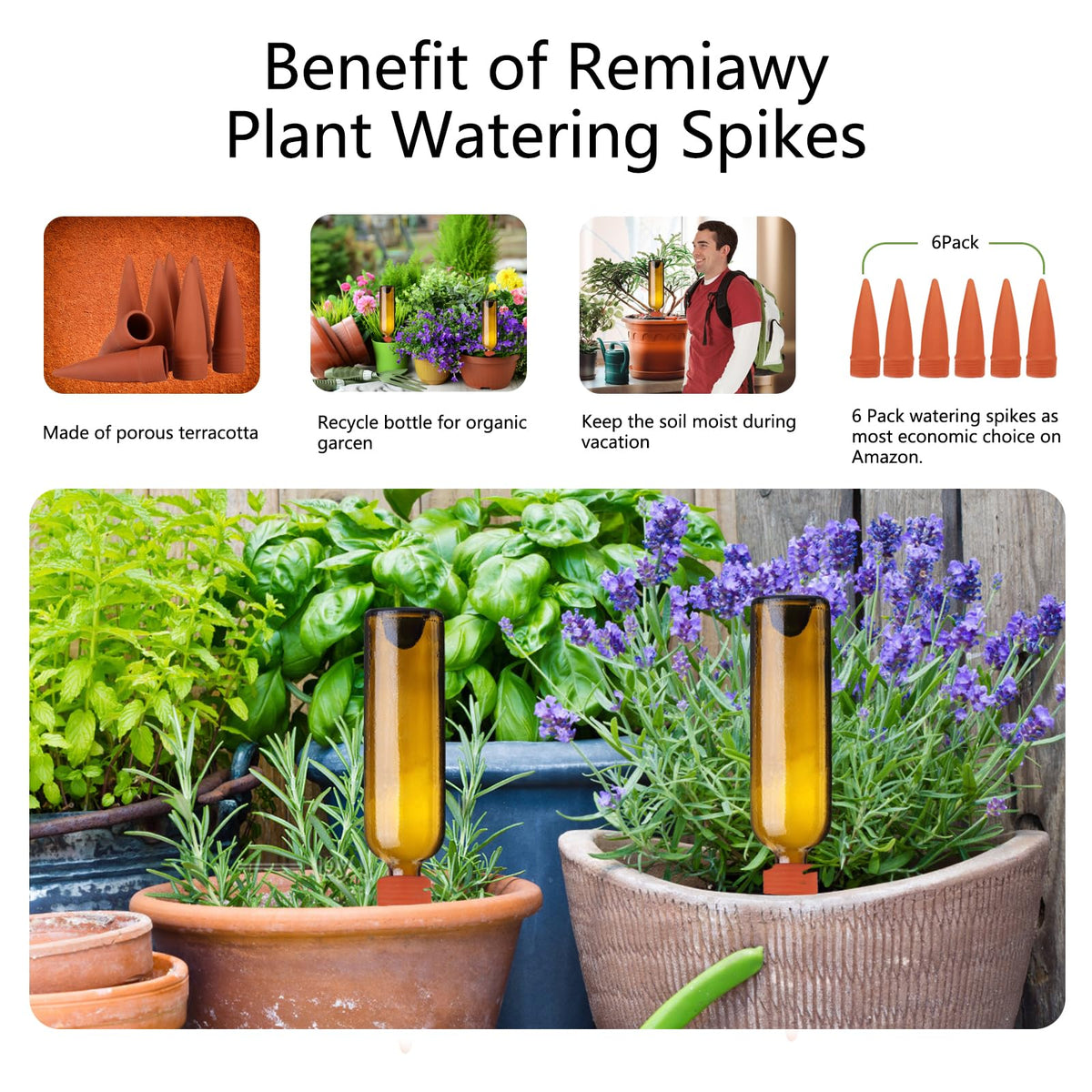 Plant Watering Devices, 8 Pack Terracotta Watering Spikes, Automatic Self Watering Spikes, Clay Wine Bottle Plant Watering Devices for Vacation, Self-Watering Stakes for Indoor Outdoor Plants