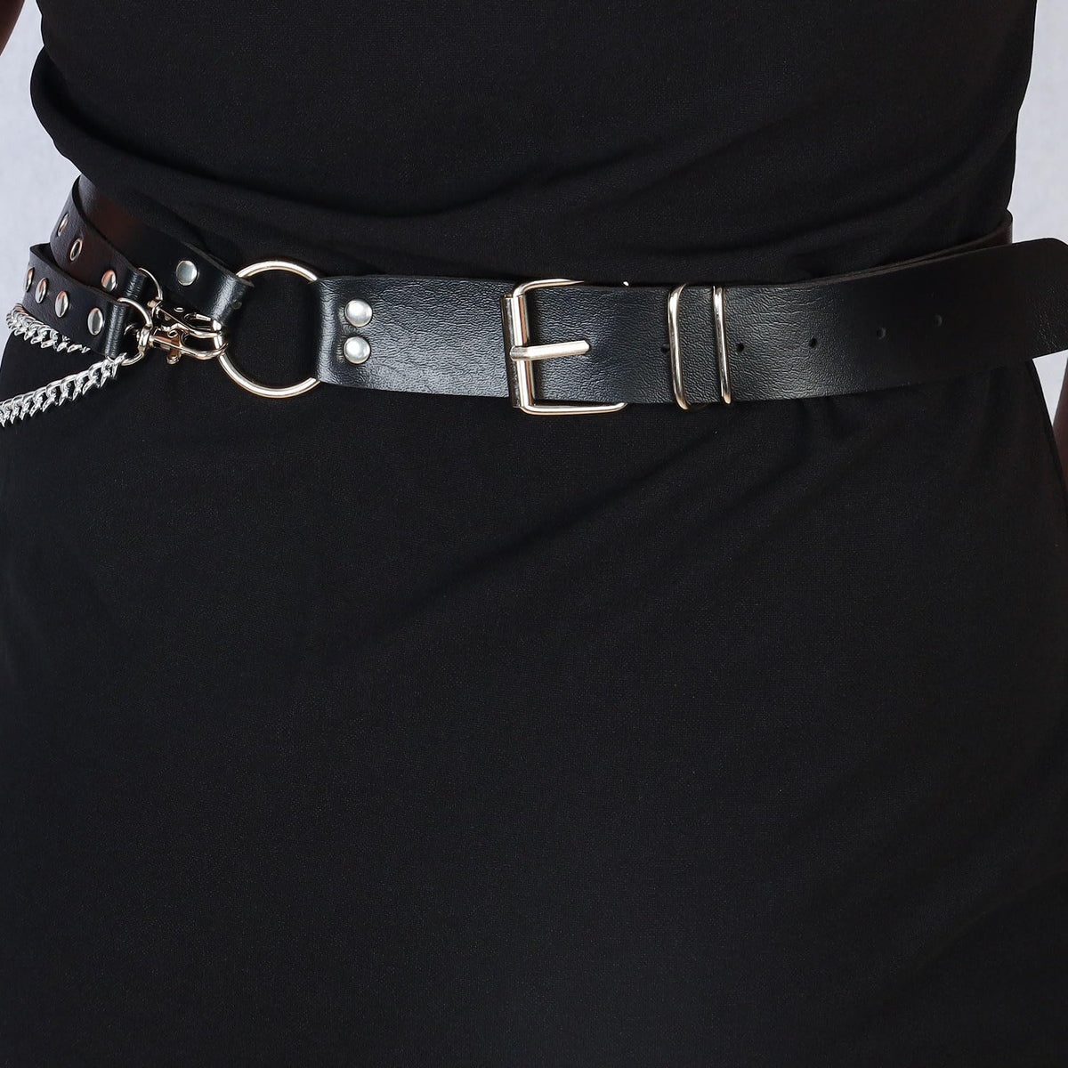 MILAKOO Women's Punk Leather Waist Belt Harness Gothic Chains PU Strap Belt Adjustable Vintage Retro