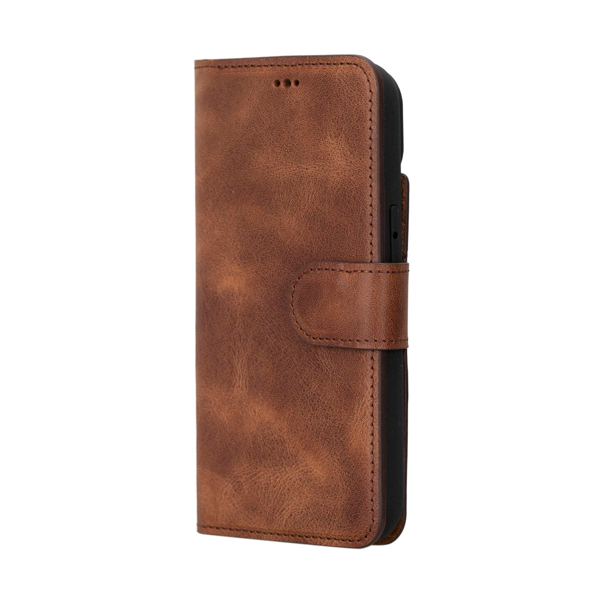 HARDISTON Genuine Leather Handmade Wallet Case Compatible with iPhone 15 - MagSafe Compatible - Detachable Strong Magnetic Flip Cover with Card Holders - Horizontal Kickstand (Brown)