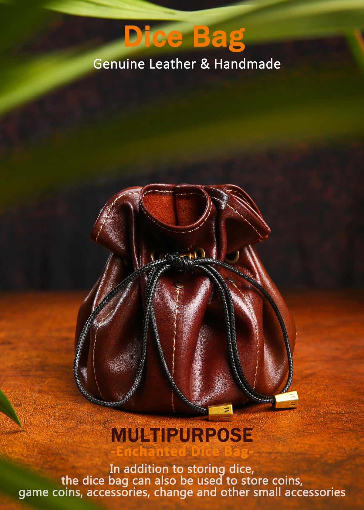 Chuleag Full-Grain Leather Dice Pouch with Built-in Rolling Tray, Magic-Themed, Large Capacity Collector's Organizer for D&D, RPGs & Dice Enthusiasts