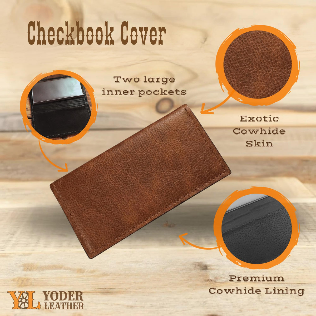 Yoder Leather Company Genuine Cowhide Leather USA Handmade Checkbook Cover (Brown)