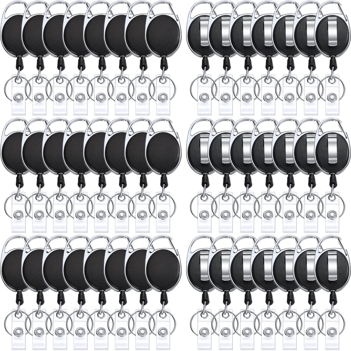 Honoson 50 Pcs Heavy Duty Retractable Badge Reels Batch ID Badge Holder Retractable Clip Bulk Key Holder with Ring for Office Worker Employee, Doctor Nurse Gifts (Black)