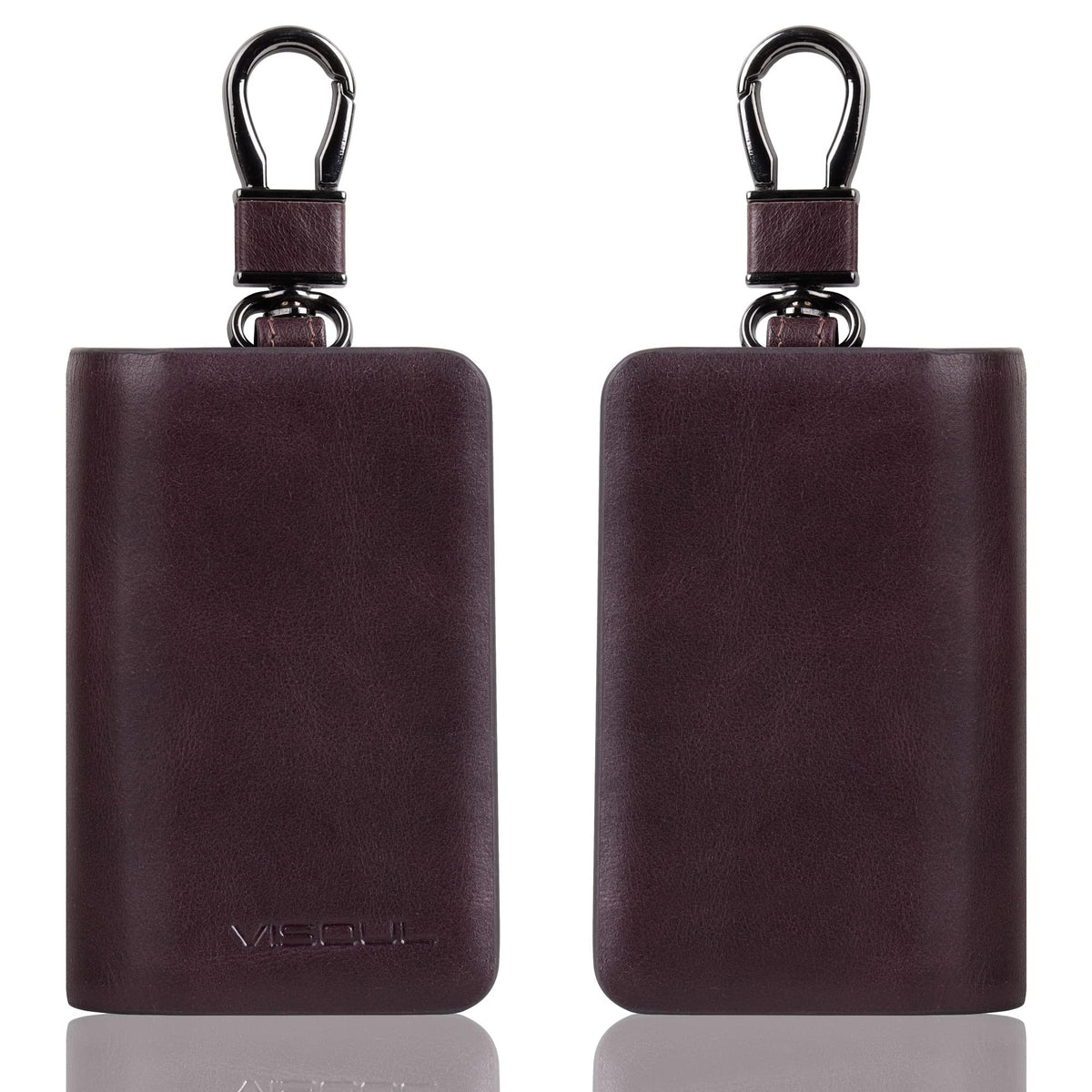 VISOUL Car Key Case Holder Double Zipper, Leather Car Smart Key Fob Case with Keychain for Men and Women-Coffee