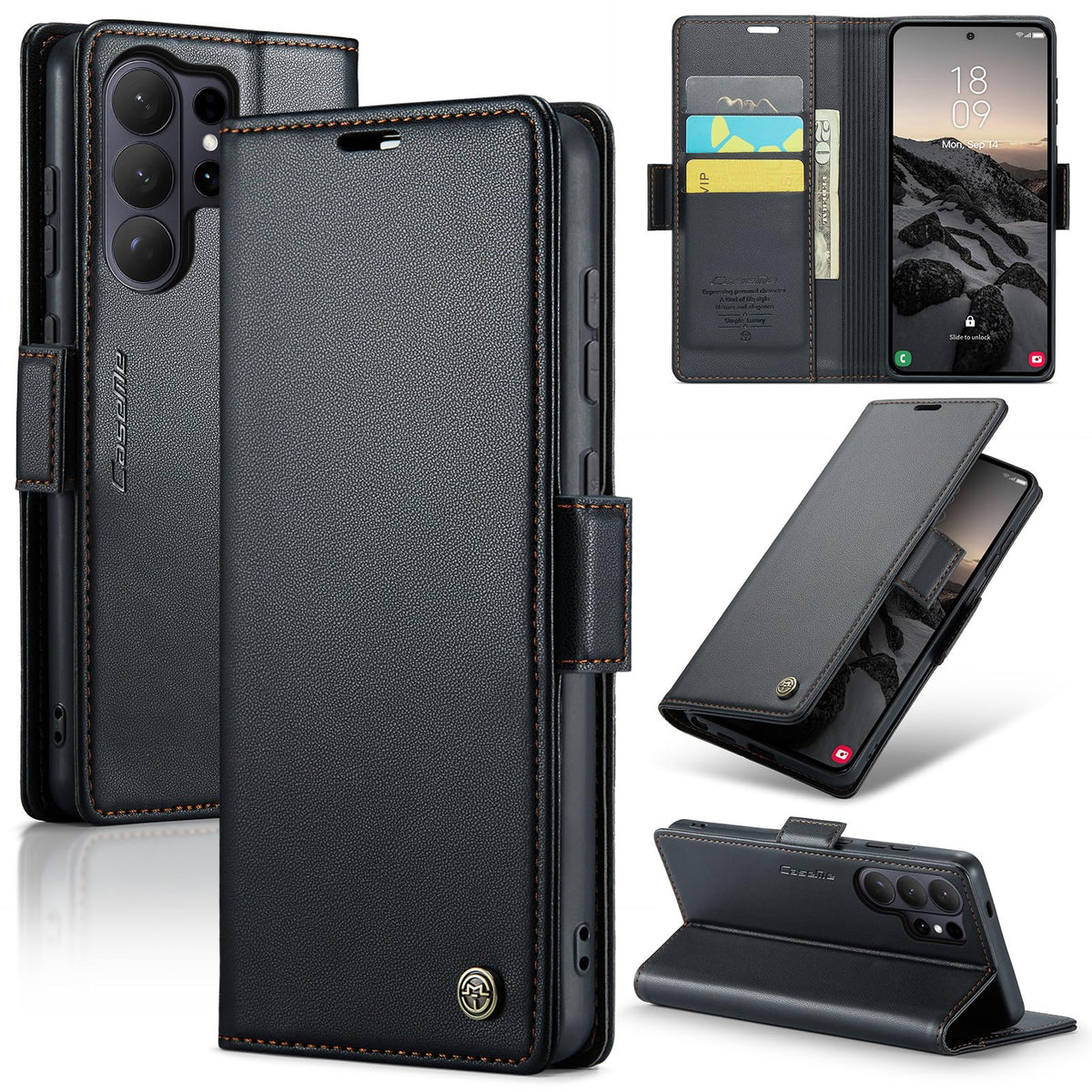 SINIANL Compatible with Samsung Galaxy S26 Ultra Wallet Case with Card Holder, Women Men Flip Cover with RFID Blocking Magnetic Clasp Kickstand Leather Book Folio Case for Galaxy S26 Ultra Black
