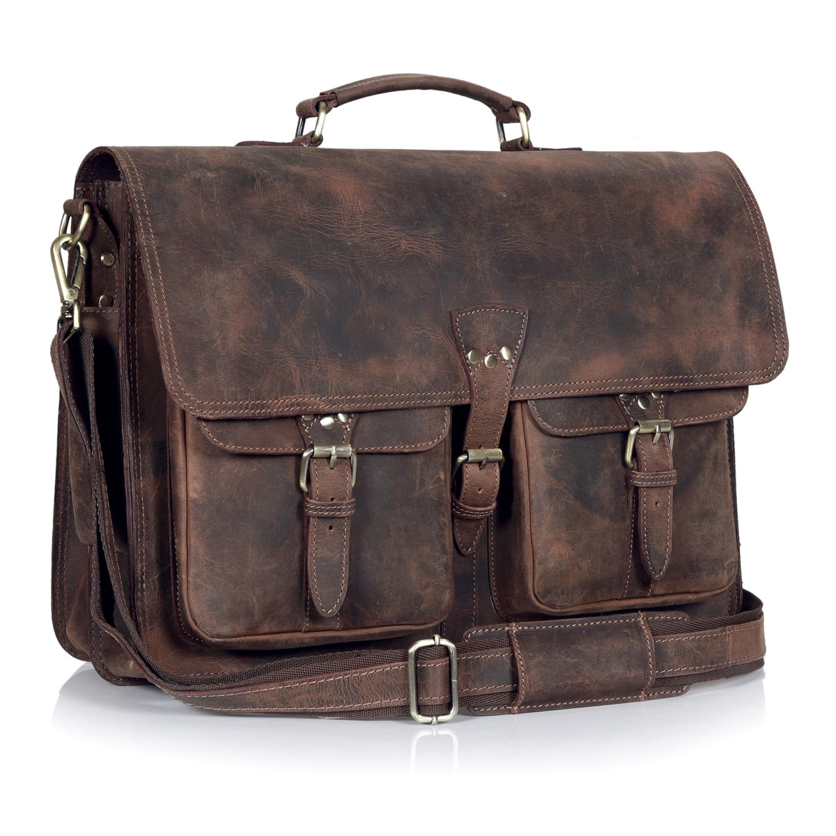 Vintage Leather Messenger Bag for Men & Women, Multi-Pocket Briefcase Satchel, 16 Inch Laptop Shoulder Bag – Brown (Vintage Brown, 16 inch Medium)