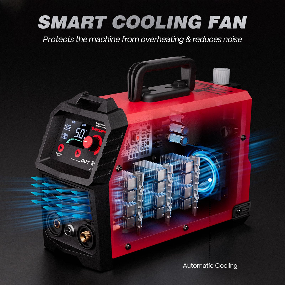 ARCCAPTAIN Plasma Cutter, [Large LED Display] 50Amps Cutter Machine with 110/220V Dual Voltage DC Inverter IGBT 1/2 Inch Clean Cut Post Flow and 2T/4T, for Beginners DIY