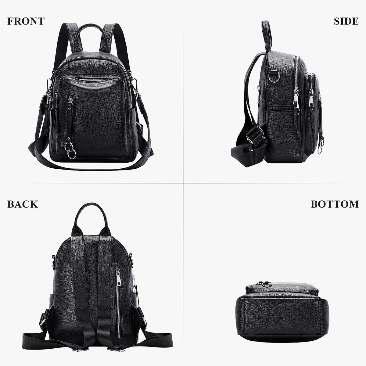 ALTOSY Fashion Genuine Leather Backpack Purse for Women Shoulder Bag Casual Daypack Small(S10 Black)