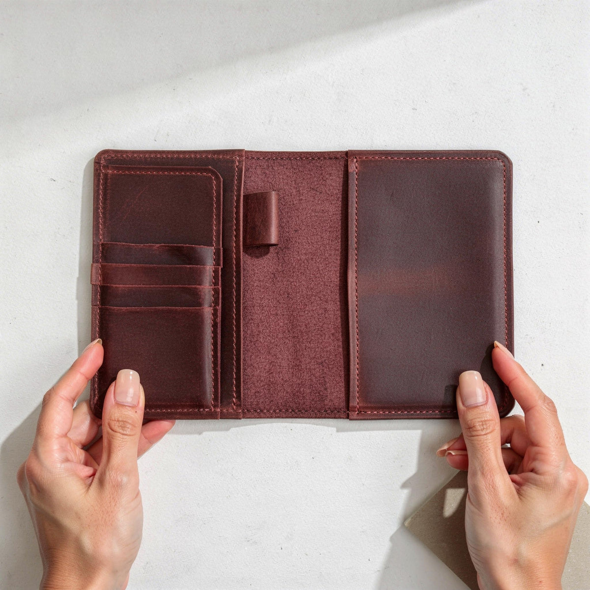 TORAKIP Leather Travel Journal Cover A6 – Refillable Notebook Cover with Pockets & Pen Holder, Handmade Genuine Leather Case for 4.1" x 5.8" Notebooks (Paper Not Included), Burgundy