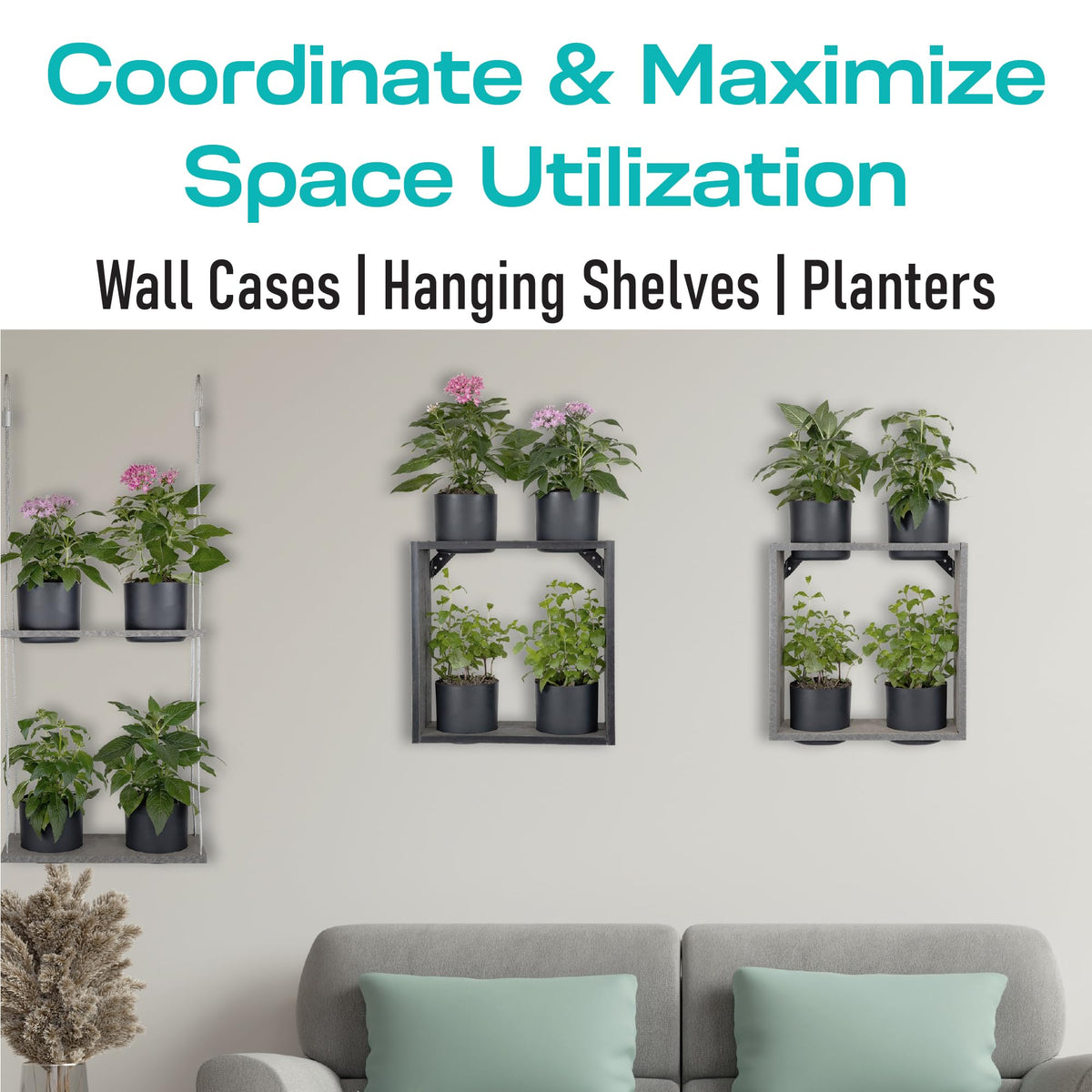 Vioscapes Urban Garden Decor with Pots Included, Hanging Planters for Indoor Outdoor Plants, Hanging Flowerpots, Wall Hanging Plant Holder Window Plant Shelves (Stone Gray, Combo)
