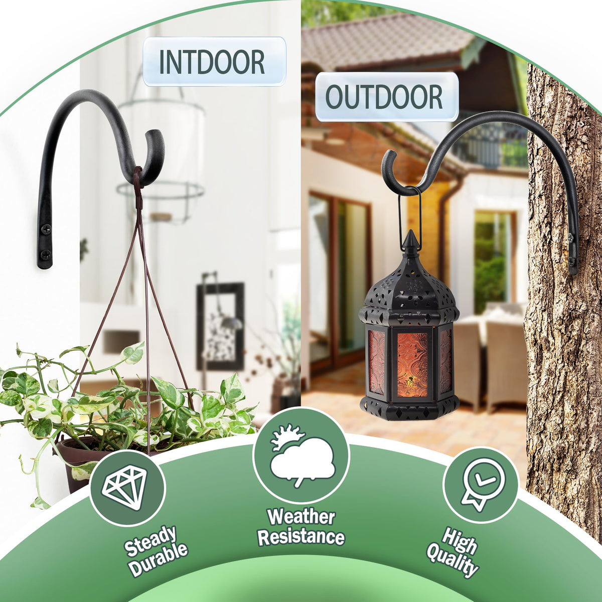 AJART Hanging Plant Hanger Outdoor: 8-Inch Bird Feeder Wall Hooks - Rust-Resistant Plant Bracket Hook for Hanging Flower Baskets