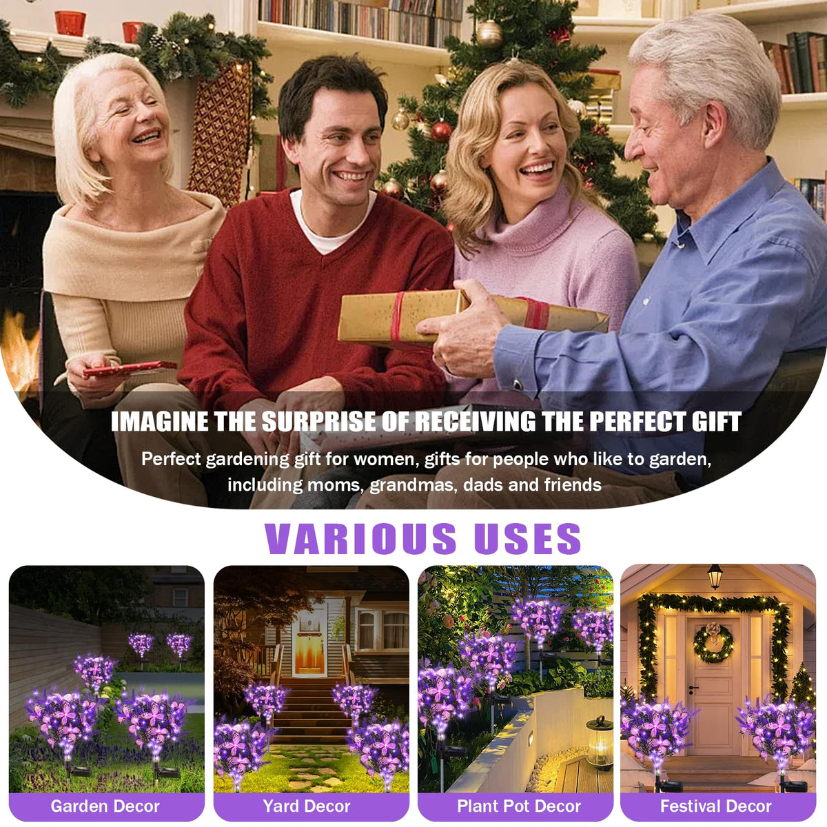 Solar Garden Lights Outdoor, 2 Pack Purple Lavender Solar Butterfly Lights Gardening Gifts for Women,Artificial Flowers Light Purple Halloween Garden Decor for Patio Yard Lawn Christmas