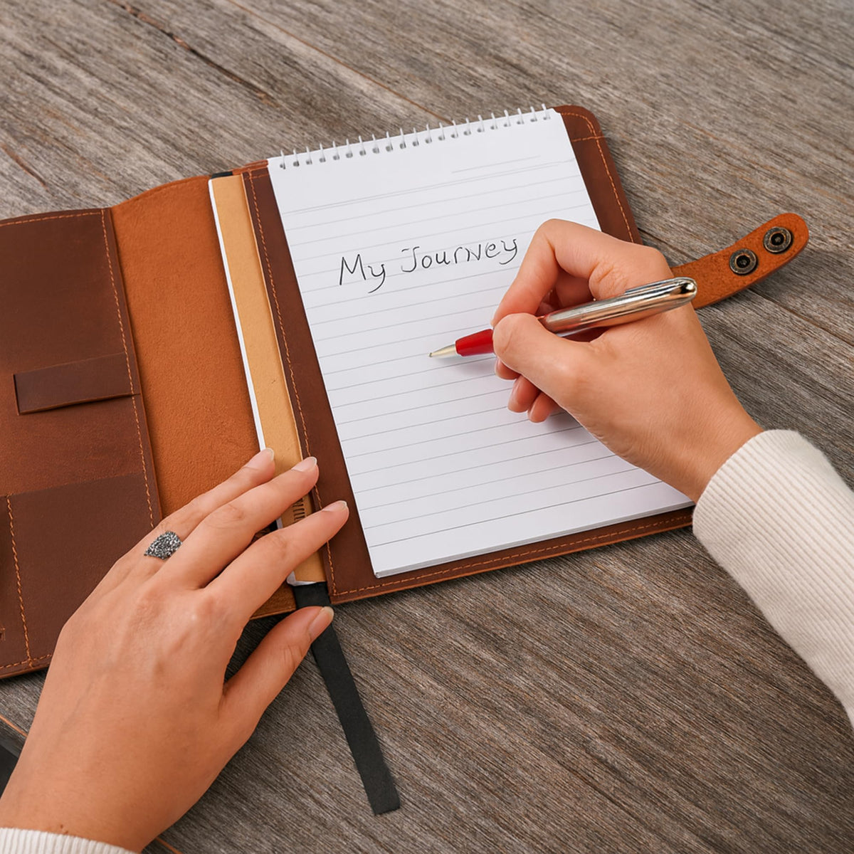 CestAntiQ Rustic Leather Journal Cover | Handmade 6x9 Spiral Steno Pad Holder | Full-Grain Top-Bound Notebook Sleeve & Refillable Cahier Cover (Brown)