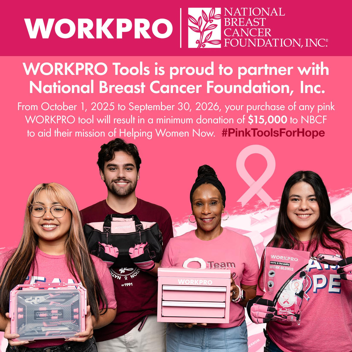 WORKPRO Aluminum Garden Tool Set, 4PCS Heavy Duty Gardening Tools with Box Include Trowel, Rake, Pruner, Gloves, Pink, Garden Gifts-Pink Ribbon