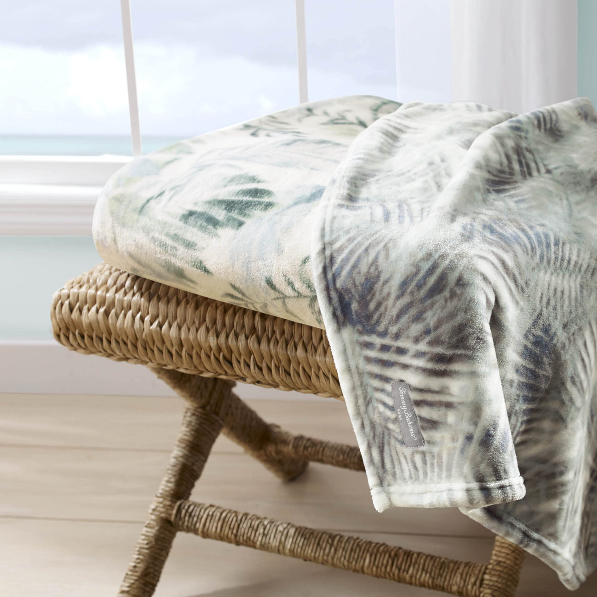 Tommy Bahama - Throw Blanket, Plush Fleece Bedding, Tropical Bedding Set for Bed or Couch (Wallpaper Leaves Green, 50" x 70")