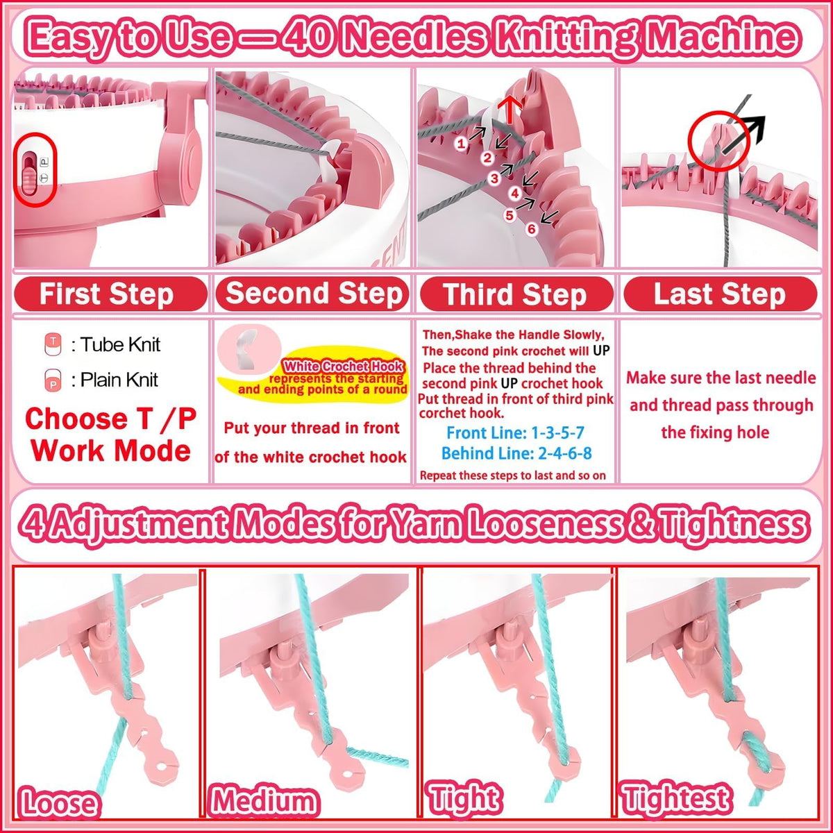 PKYOHYI Sentro Knitting Machine, Sentro 40 Needles Knitting Machine Automatic Circular Weaving Spinning Knitting Loom Machine Kit for Adults and Beginners for Scarf, Hats, Sweater, Kintting Toys
